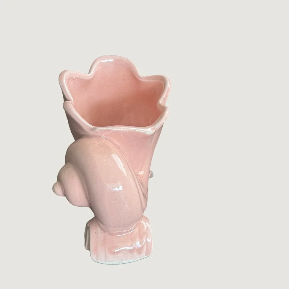 Vintage Pink Ceramic Seashell Planter Nautical Conch Shell Vase Coastal Decor